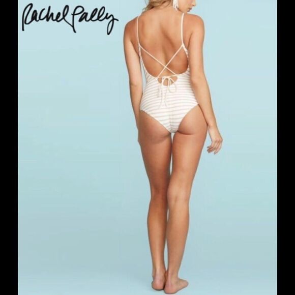 New Rachel Pally tan and white stripe swimsuit. - Picture 3 of 7